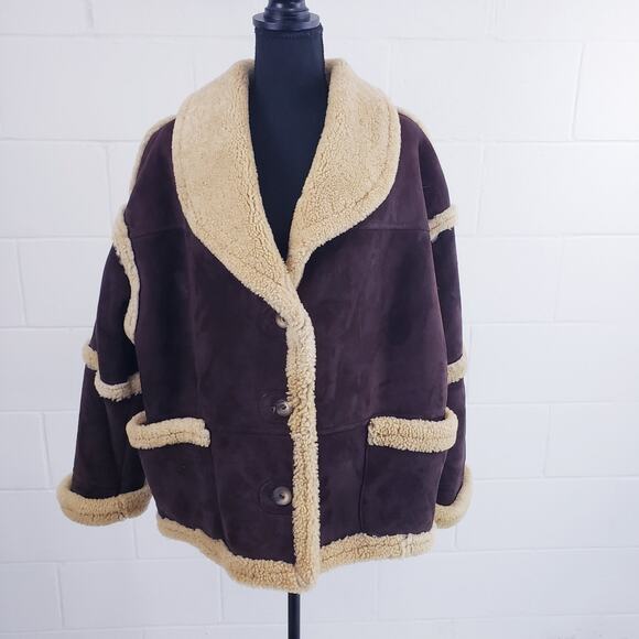 Vintage 80s Vakko Shearling Suede Coat Brown Hipster Coat Jacket Made In Romania - Picture 3 of 9